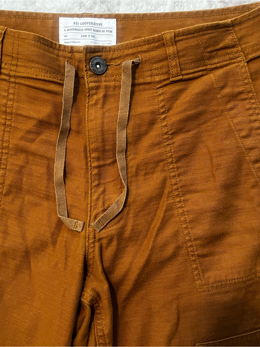 REI Co-Op Mens 34x30 Brown Trail Joggers Stretch Hiking Pants Drawstring 34